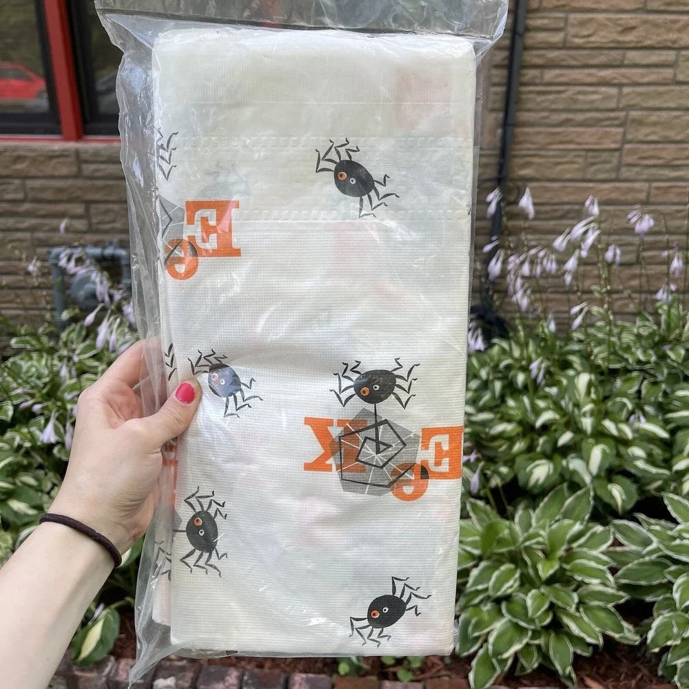 Vintage Halloween Table Cover‎ Eek Spider Web Crepe Paper 54x108